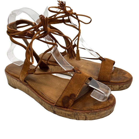 Frye Shoes - FRYE MIRANDA Warm Brown Platform Cork Genuine Leather Sandals Ankle Strap